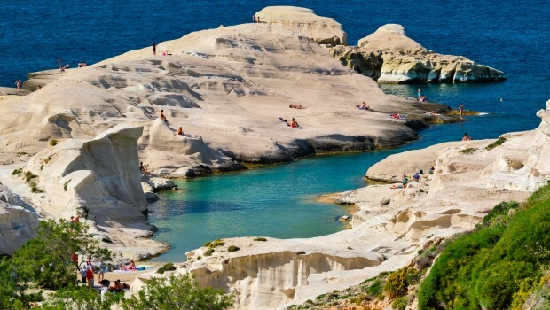sarakiniko beach on milos island in greece